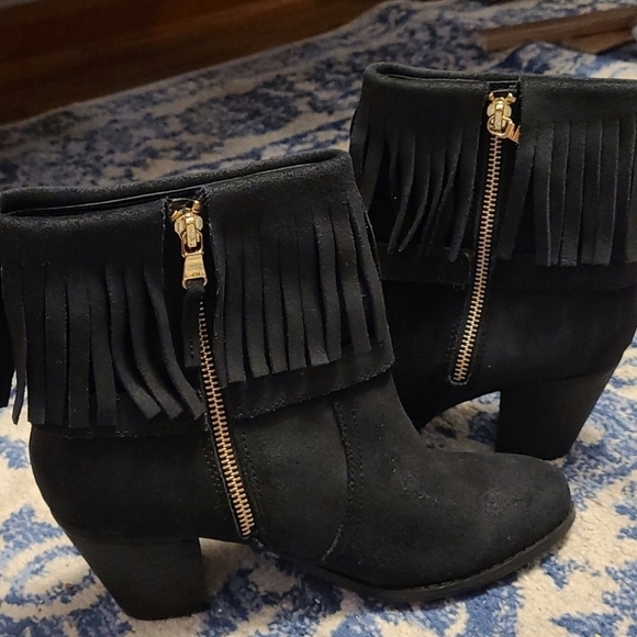 Ralph Lauren sz 7 black fringe boots with gold - Picture 2 of 4